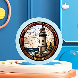 DIY Lighthouse Diamond Painting Kits, Including Acrylic Rhinestones Bag, Diamond Sticky Pen, Tray Plate, Glue Clay and Canvas