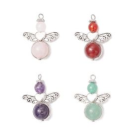 4 шт. 4 стили рождественские подвески-ангелы из натурального сердолика, зеленого авантюрина, розового кварца и аметиста, с крыльями из сплава в тибетском стиле