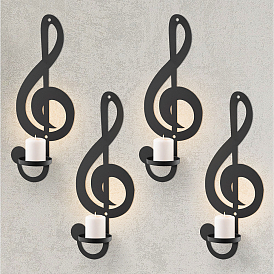 4Pcs Iron Art Wall Mounted Candle Holders, Musical Note Candlesticks, Treble Clef