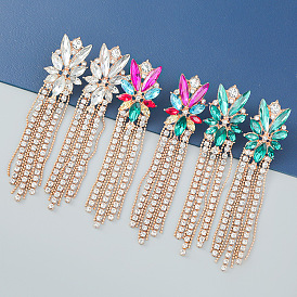 Bohemian Chic Colorful Crystal Flower Tassel Earrings for Women