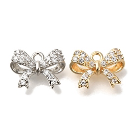 Brass Micro Pave Cubic Zirconia Pendants, Bowknot Charms