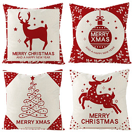 Christmas Throw Pillow Cover Christmas Red Elk Linen Home Pillow Cushion Cover