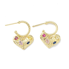 Colorful Cubic Zirconia Heart Dangle Stud Earrings, Rack Plating Brass Jewelry for Women, Lead Free & Cadmium Free