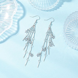 Латунная цепочка с звеньями и серьгами в форме звезды, с  латунными крючками для серег, кисточкой люстра серьги