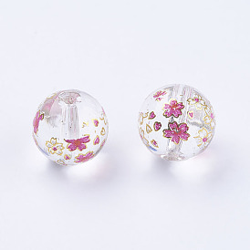 Цветок картины печатные стеклянные бусины, круглые