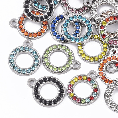 304 Stainless Steel Pendants, with Rhinestone, Round Ring