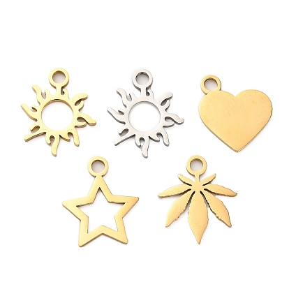 304 подвески из нержавеющей стали, реальный 18 k позолоченный, солнечный луч, сердце и звезда