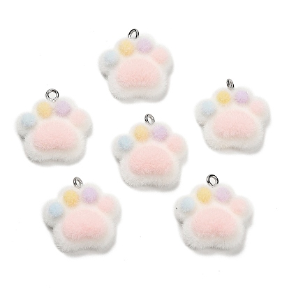 Подвески из непрозрачной смолы, отпечаток лапы, с платиновыми тоновыми железными петлями