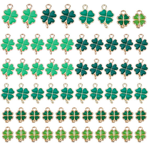 60Pcs 5 Styles Alloy Enamel Pendants, Clover Charms, Golden