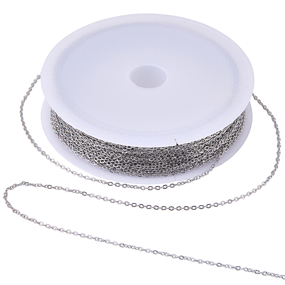 1Roll 304 Stainless Steel Cable Chains, for DIY Jewelry Making, Soldered, with Spool, Flat Oval