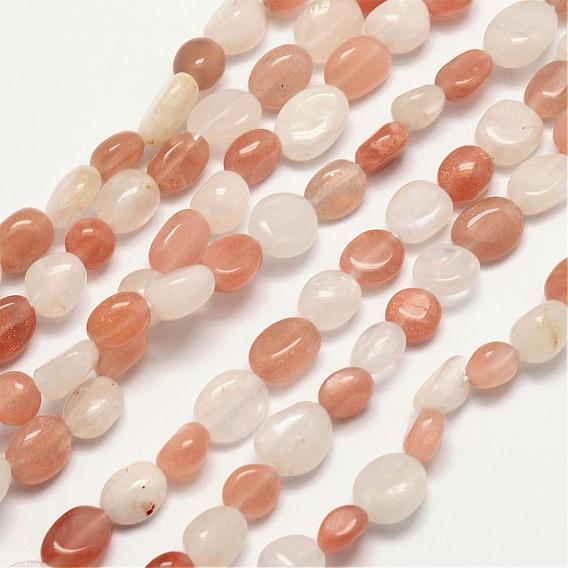 Natural Sunstone Bead Strands, Tumbled Stone, Nuggets, 6~9x6~9mm, Hole: 1mm, about 15.74 inch