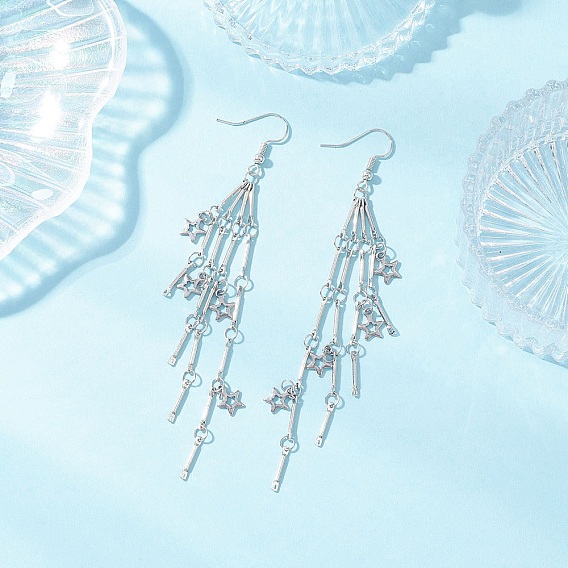 Латунная цепочка с звеньями и серьгами в форме звезды, с  латунными крючками для серег, кисточкой люстра серьги