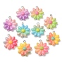 Opake Harzanhänger mit Farbverlauf, Blumencharme, mit Eisenstift aus Platin