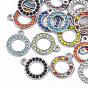 304 Stainless Steel Pendants, with Rhinestone, Round Ring