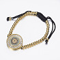 Регулируемые латунные плетеные браслеты из бисера, С нейлоновым шнуром и микропроводами с кубическим цирконием, без кадмия и без свинца, плоско-круглые