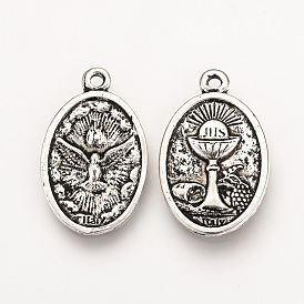 Tibetan Style Alloy Pendants, Oval with Grail, Cadmium Free & Lead Free