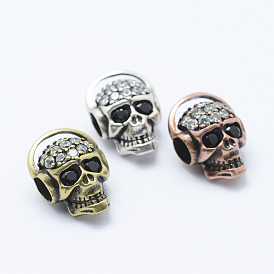 Brass Micro Pave Cubic Zirconia Beads, Lead Free & Nickel Free & Cadmium Free, Skull
