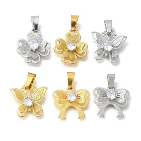 304 Stainless Steel Pendants, with Crystal Rhinestone, Butterfly/Bowknot/Flower Charm