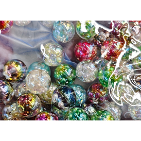 Transparent UV Plating Acrylic Beads, Bead in Bead, Iridescent, Round