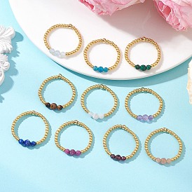 Регулируемые кольца перста природных драгоценных камней, со стеклянными бусинами, стрейч-кольца