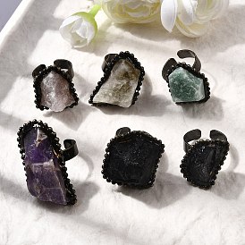 Открытые кольца-манжеты с натуральными драгоценными камнями неправильной формы, латунное кольцо для женщин, античная бронза