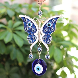 Butterfly with Evil Eye Alloy Glass Enamel Charm Wall Hanging Ornaments, for Home Outdoor Decorations