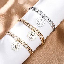 304 из нержавеющей стали плоские круглые шарм браслеты, браслеты из цепочек панцирного плетения для женщин, с оболочкой