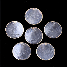 Pendentifs shell capiz plaqué or bord, pour le bricolage fabrication de bijoux, plat rond