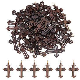 50 Подвески из креста из дерева, с открытыми пружинными кольцами из нержавеющей стали 304