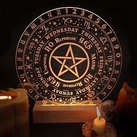 Acrylic Wiccan Vintage Metatrons Star Tabletop Decor Plate Night Light, with Wood Base USB Table Lamp Desk Bedroom Decor