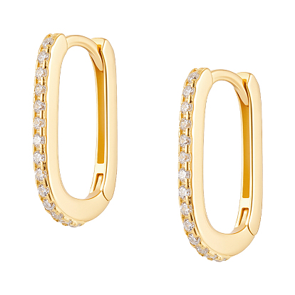 1 пара женских серег-колец из стерлингового серебра с родиевым покрытием и микропаве из прозрачных кубических цирконий, прямоугольные