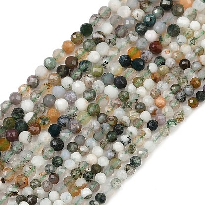 Природные моховой агат бисер нитей, граненые круглые