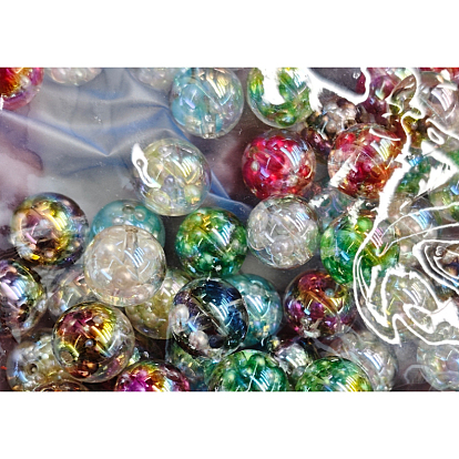 Transparent UV Plating Acrylic Beads, Bead in Bead, Iridescent, Round