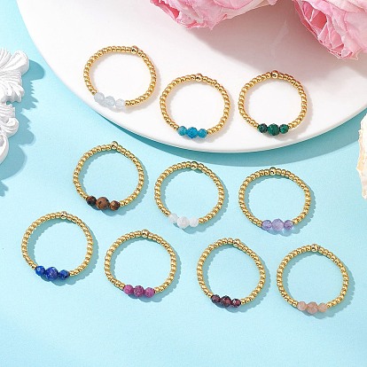 Регулируемые кольца перста природных драгоценных камней, со стеклянными бусинами, стрейч-кольца