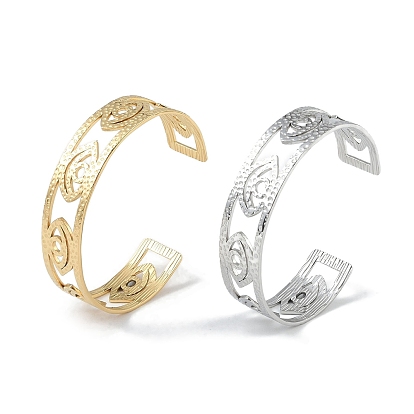 304 Stainless Steel Hollow Eye Open Cuff Bangles for Women