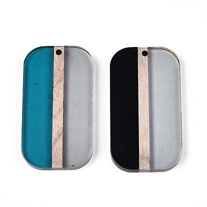 Прозрачные подвески из смолы и дерева, прямоугольные, два тона