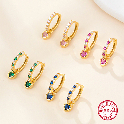 Серьги-кольца из настоящего 18k позолоченного 925 стерлингового серебра, с печатью 925, сердце