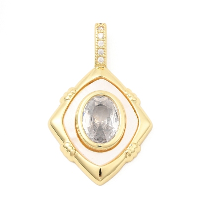 Латунные микропаве прозрачные подвески с фианитом, с естественной оболочке, ромб прелести, без свинца и без кадмия, долговечный, стойки покрытие