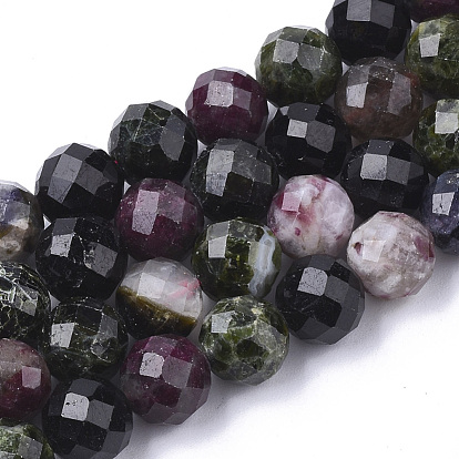 Natural Tourmaline Beads Strands, Faceted, Round