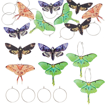 4 Pairs 4 Colors Butterfly Alloy & Acrylic Hoop Earrings, Golden
