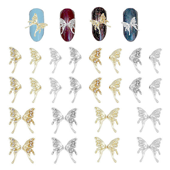 80piezas 8 estilo aleación vidrio diamantes de imitación cabujones, accesorios de la decoración del arte del clavo, mariposa