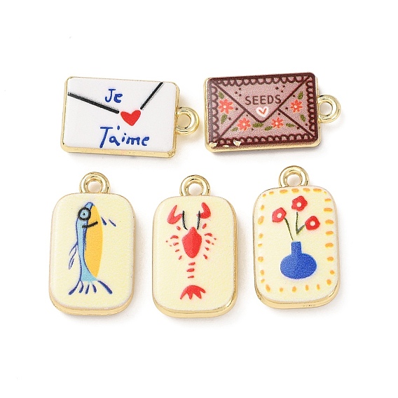 Двусторонние печатные подвески из сплава, прямоугольник амулеты, стойки покрытие, золотые