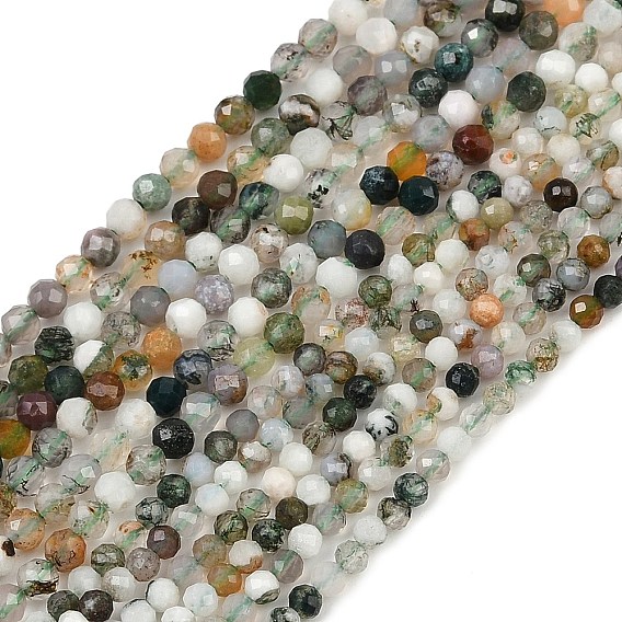 Природные моховой агат бисер нитей, граненые круглые
