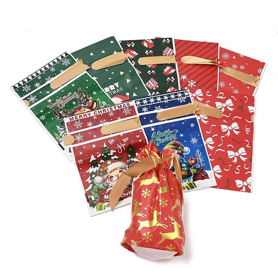 Рождественская тема, пластиковые упаковочные пакеты, сумки на шнурке, прямоугольные