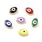 Real 18K Gold Plated Brass Beads, with Enamel, Cadmium Free & Lead Free, Long-Lasting Plated, Oval with Evil Eye