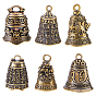 6шт. 6 стили тибетский стиль латунные колокольчики-подвески, античная бронза
