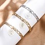 304 из нержавеющей стали плоские круглые шарм браслеты, браслеты из цепочек панцирного плетения для женщин, с оболочкой