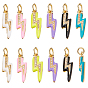 12Pcs 6 Style Brass Micro Pave Clear Cubic Zirconia Pendants, with Enamel , Lightning Bolt, Golden