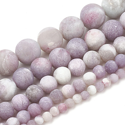 Natural Lepidolite/Purple Mica Stone Beads Strands, Frosted, Round