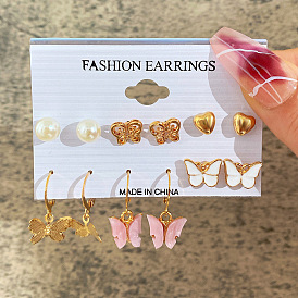 Acrylic Butterfly Earrings Set of 6 Pairs Creative Minimalist Pink Crystal Earrings